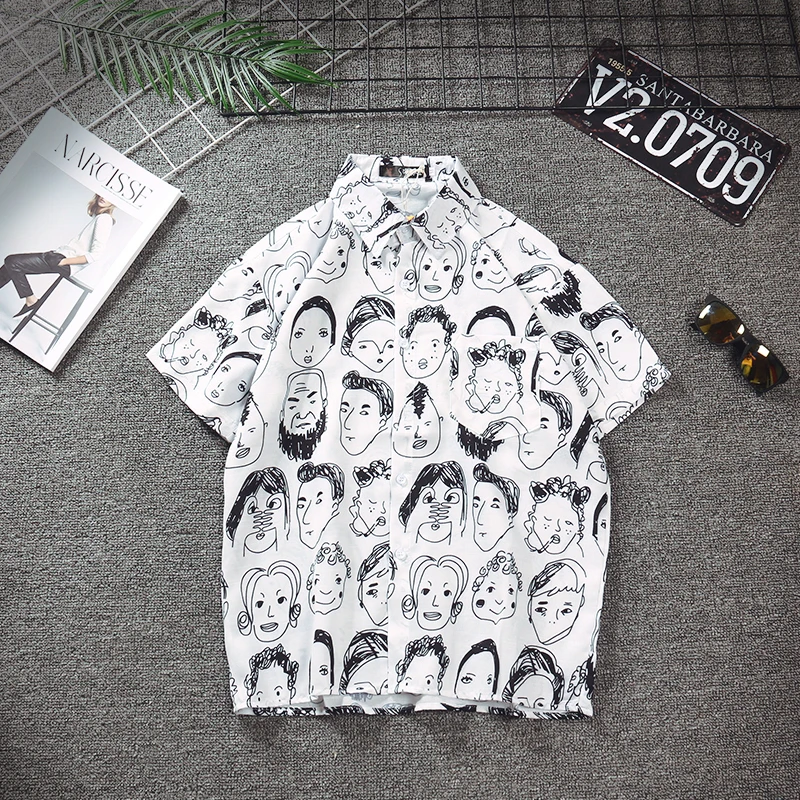 Модная Летняя Повседневная рубашка быстросохнущая Мужская однобортная рубашка с коротким рукавом и принтом рубашка в стиле хип-хоп Японская уличная одежда - Цвет: Белый