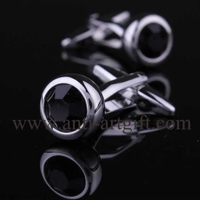 

Superior-Quality silver surface shape Cuff links, black crystal cuff link MOQ 1 pair