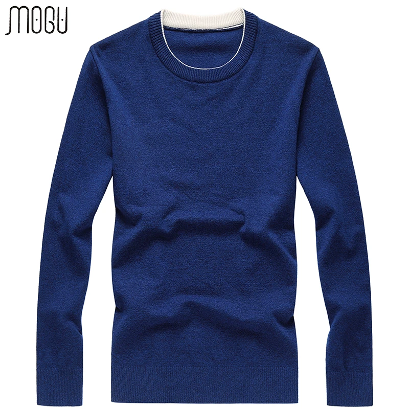 

MOGU Pure Color O-Neck Pullover Male Men's Sweater 2017 Autumn New Casual Slim Fit Wool Sweater Men Asian Size Men Sweater