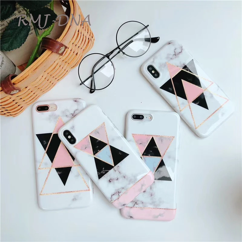 

RMJ-DNA Colorful Geometric Marble Phone Case For iPhone 7 Case Silicon Soft TPU Back Cover For iPhone 6 6S 7 8 Plus X Cases Capa