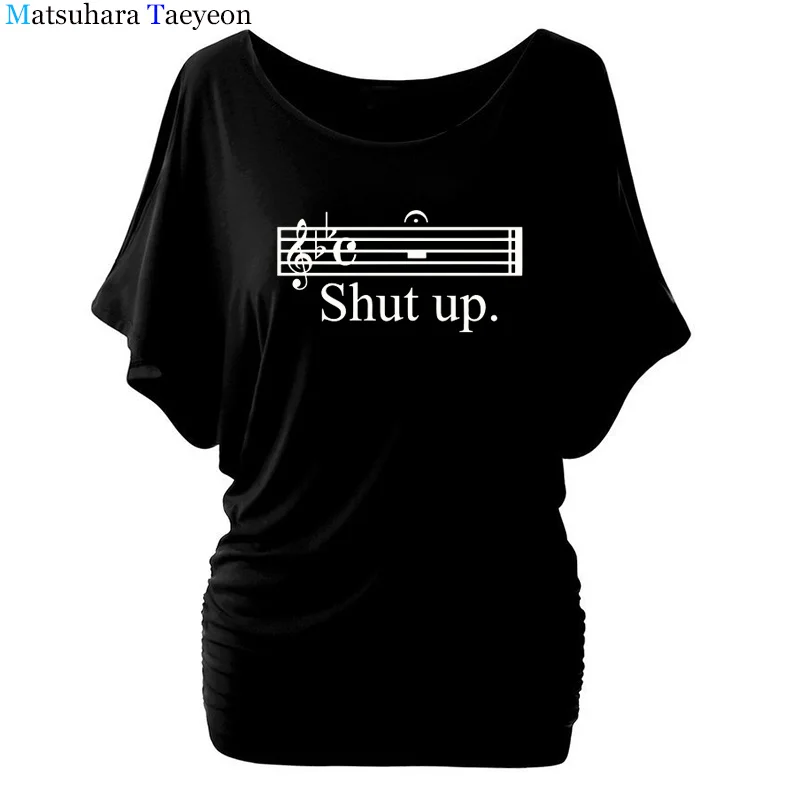 Повседневная футболка с принтом MUSIC SHUT UP брендовая забавная Хлопковая женская