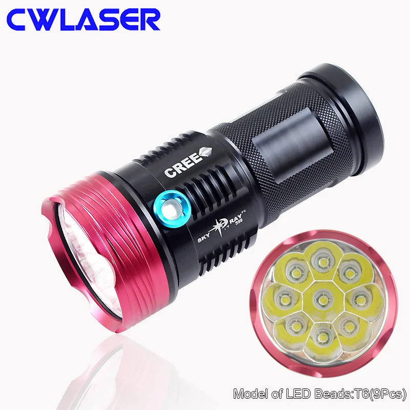 

CWLASER 20000Lumens 9 x CREE XM-T6 Powerful LED Flashlight Portable Torch Tactical Light Camping Lamp (4 x 18650 Batteries)