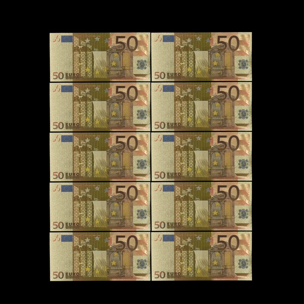 Красочные Банкноты евро 10 шт/партия 50 евро банкнота из золотой фольги для коллекции и подарков ЕС деньги изысканный ремесло