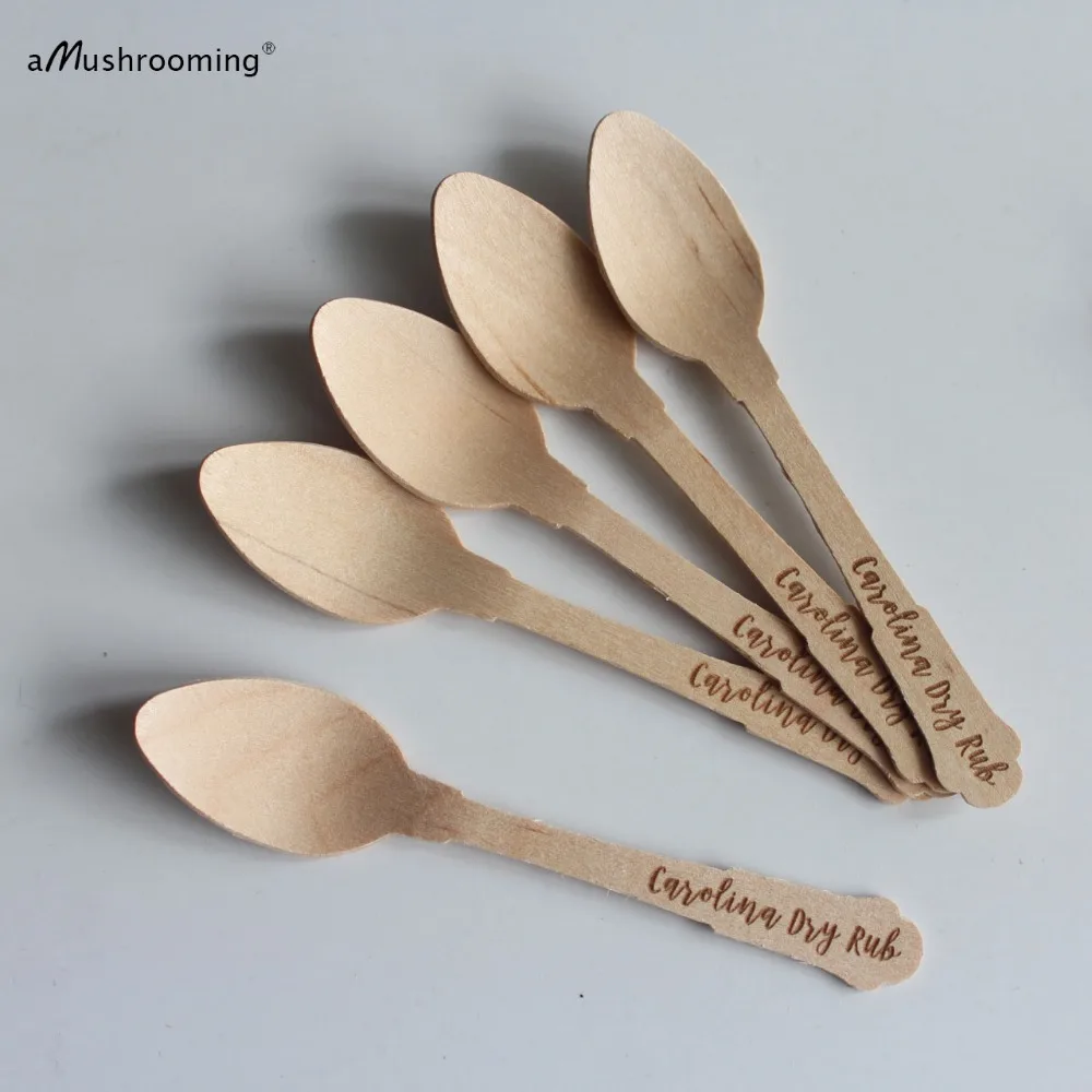 

100 Personalized Coffee Dry Rub Wooden Spoons Engraved Vintage Wooden Utensils with Logo or Text Small Cake Spoons Font Choice