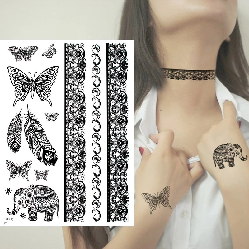 1 Blatt Schwarz Spitze Henna Tattoo Aufkleber Schmetterling Feder Spitze Temporare Tatowierung Korperkunst Arm Handtatuagem Grosse Grosse Bilden Tattoo Sticker Butterfly Art Armtattoo Sticker Aliexpress
