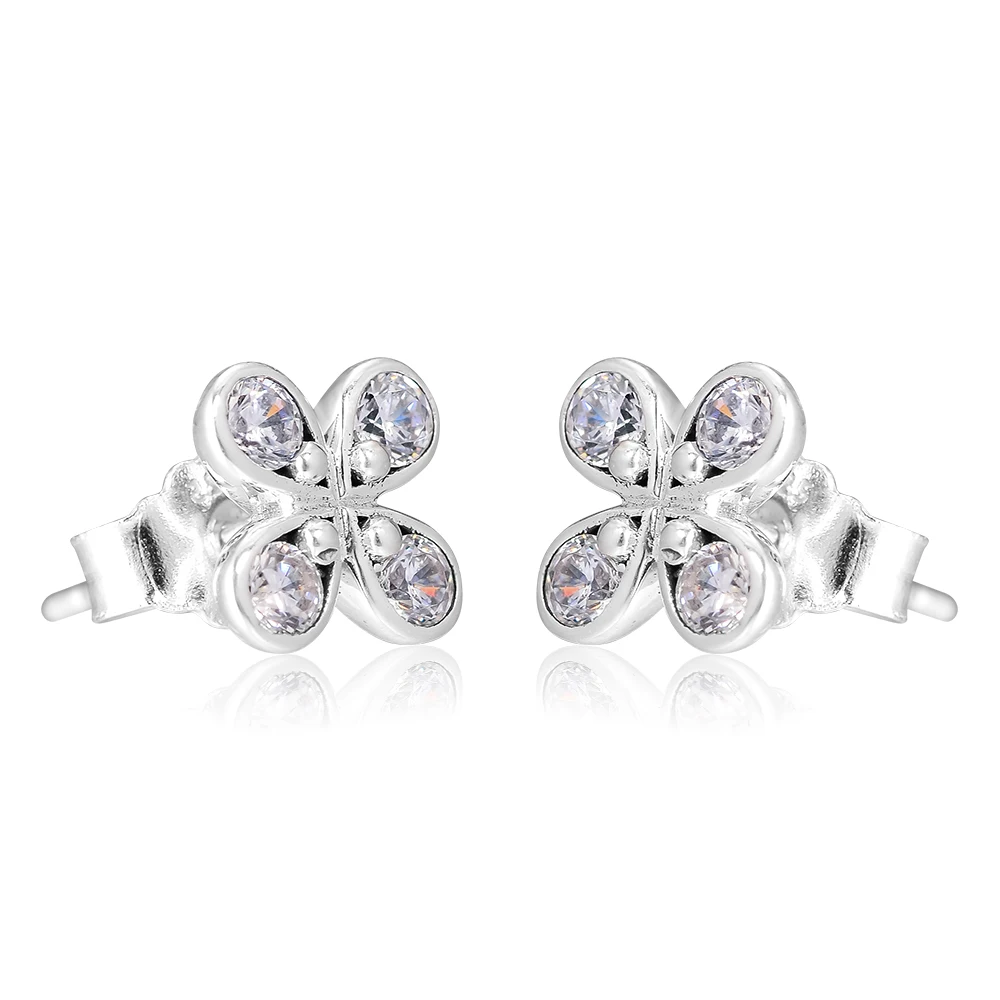 

Pandulaso Four-Petal Flowers Earring Studs 925 Sterling Silver Jewelry Anniversary Gift Spring Earring for Women Make Up
