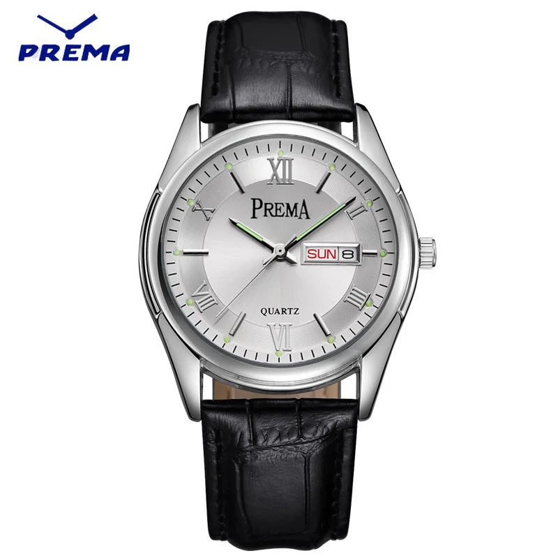

Watch Men PREMA Quartz Reloj Hombre Stainless Steel Watch Band Roman Numeral Big Dial Calendar Display Relogio Masculino