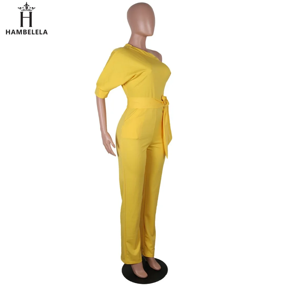 Hambelela 2017 High Quality Autumn Casual Jumpsuit One Shoulder Slash Neck Button Romper Full Length Jumpsuit Wide Legs Jumpsuit (3)