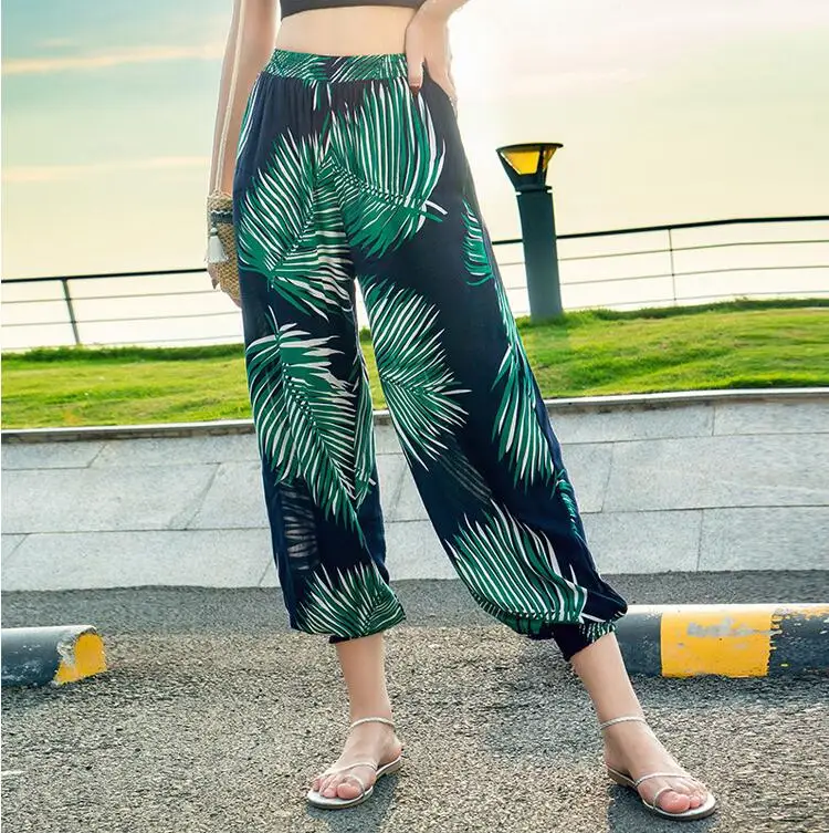 

Summer thin leaf print loose harem pants