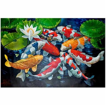 

Diy Diamond Painting Koi Golden Fish Diy 5D Diamond Embroidery Fish Jumps Mosaic Diamond Full Square Round Compilation JS4586