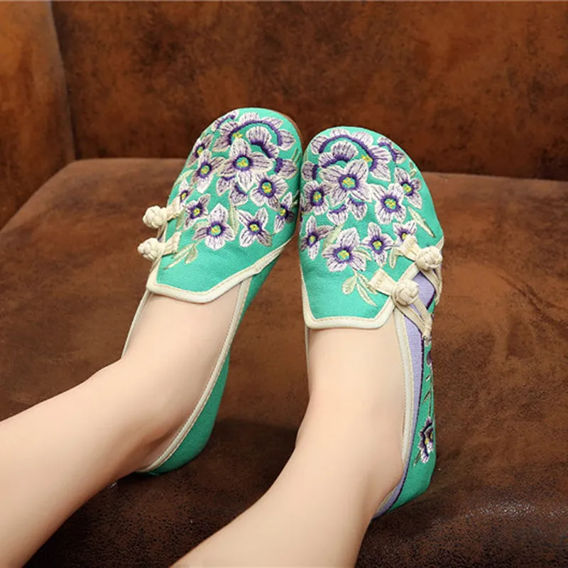 Tissu Fleur Sabots Dames De Black Pékin Occasionnels Filles Vieux Doux Pêche Femmes green blue Chaussures Appartements Brodé Super n4qP1v4wUx