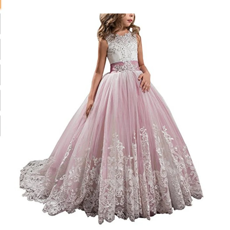 

Girls Flower Girl Dress For Weddings Prom Dresses For Kids Children Elegant Costume First Communion Appliques Dress
