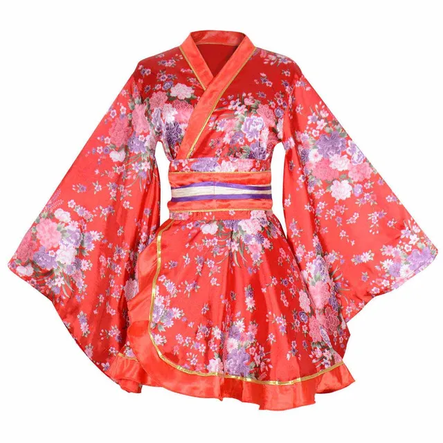 2 kimonos tradicionales para mujer, lencería japonesa sexy de anime Yukata,  kimono corto Sakura, mini vestido de seda, Multicolor, Talla única