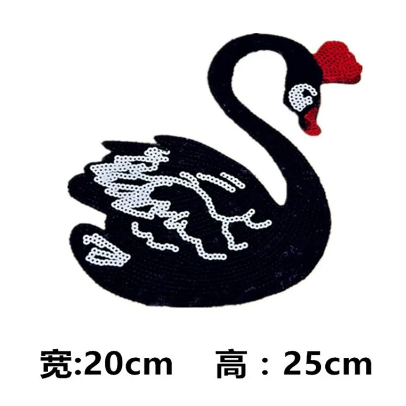 

6pcs/lot Large New Embroidery Patches for Women's Clothing Decoration Sequin Applique Beads Accessories Black Swan DIY