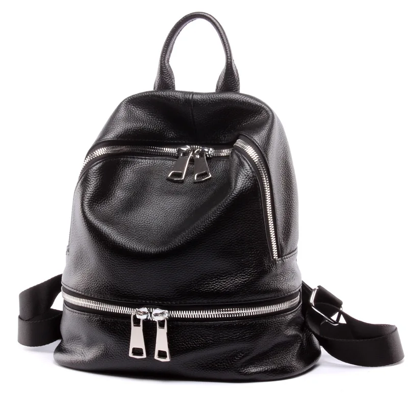 Black Backpack Women Genuine Leather Backpack School Bags Lady Fashion Travel Shoulder Bag ...