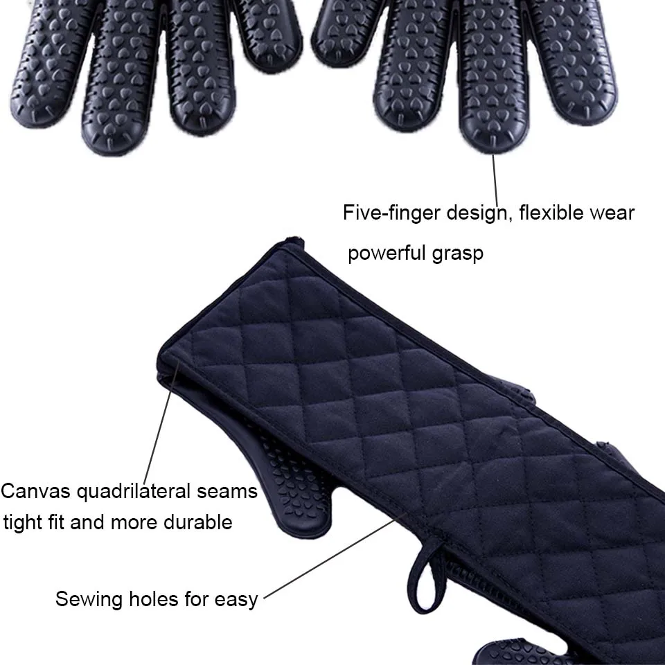 Online TEENRA einteiliges BBQ Handschuhe Hitze Beständig Ofen Mitt Silikon BBQ Handschuhe Fünf Finger Ofen Kochen Handschuhe Topf Halter küche