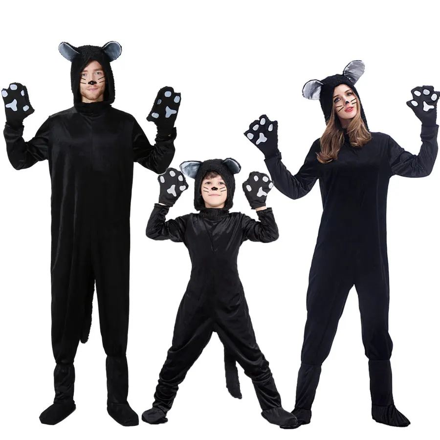 Umorden Хэллоуин Пурим вечерние костюмы размера плюс свободные животных Черный кот костюм косплей комбинезон для женщин мужчин детей мальчик