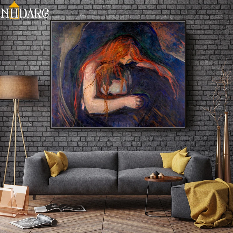 

Vampire By Edvard Munch The Museum of Modern Art Copy, Canvas Art Print Painting Poster Wall Picture For Living Room Home Decor