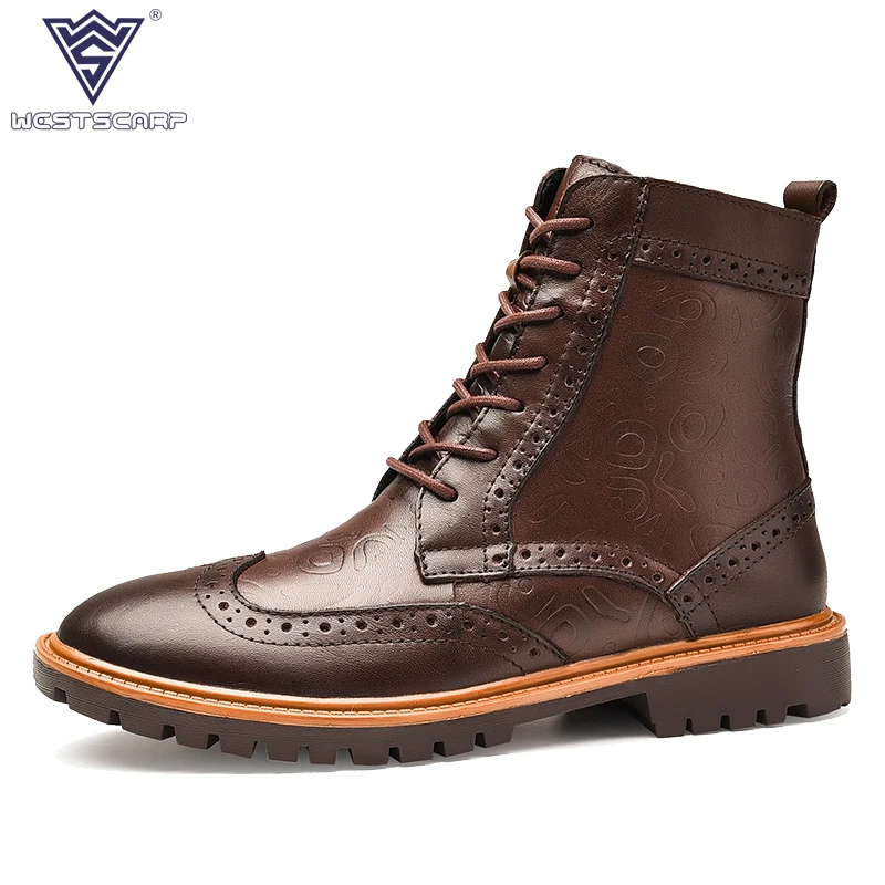 

WEST SCARP 2018 New Winter Boots Genuine Leather Shoes Men Male High-quality Ankle Boot Plush warm boots Retro British Shoes