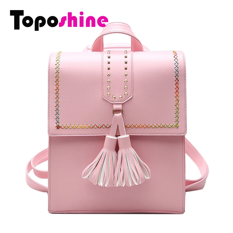 Toposhine 2017 Rivet School font b Backpack b font Black PU Leather Lady font b Backpack
