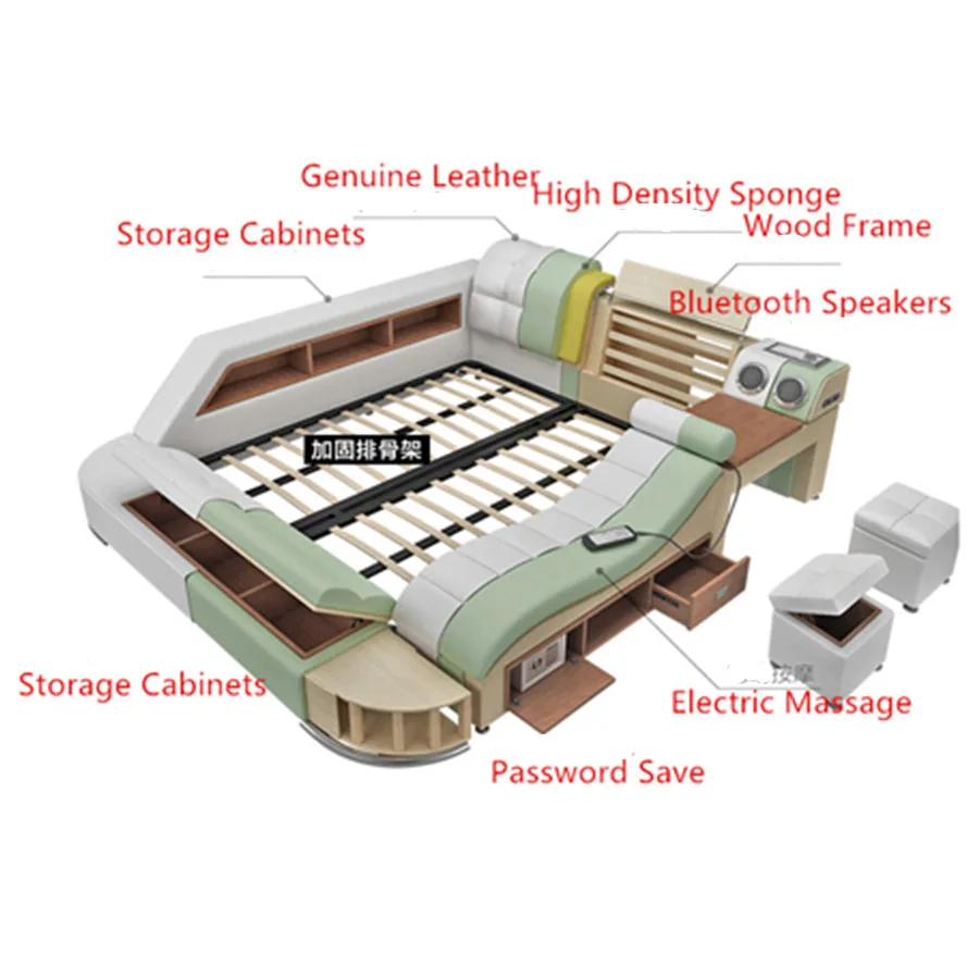 Современная кровать с функциями хранения массажа многофункциональные постельные наборы