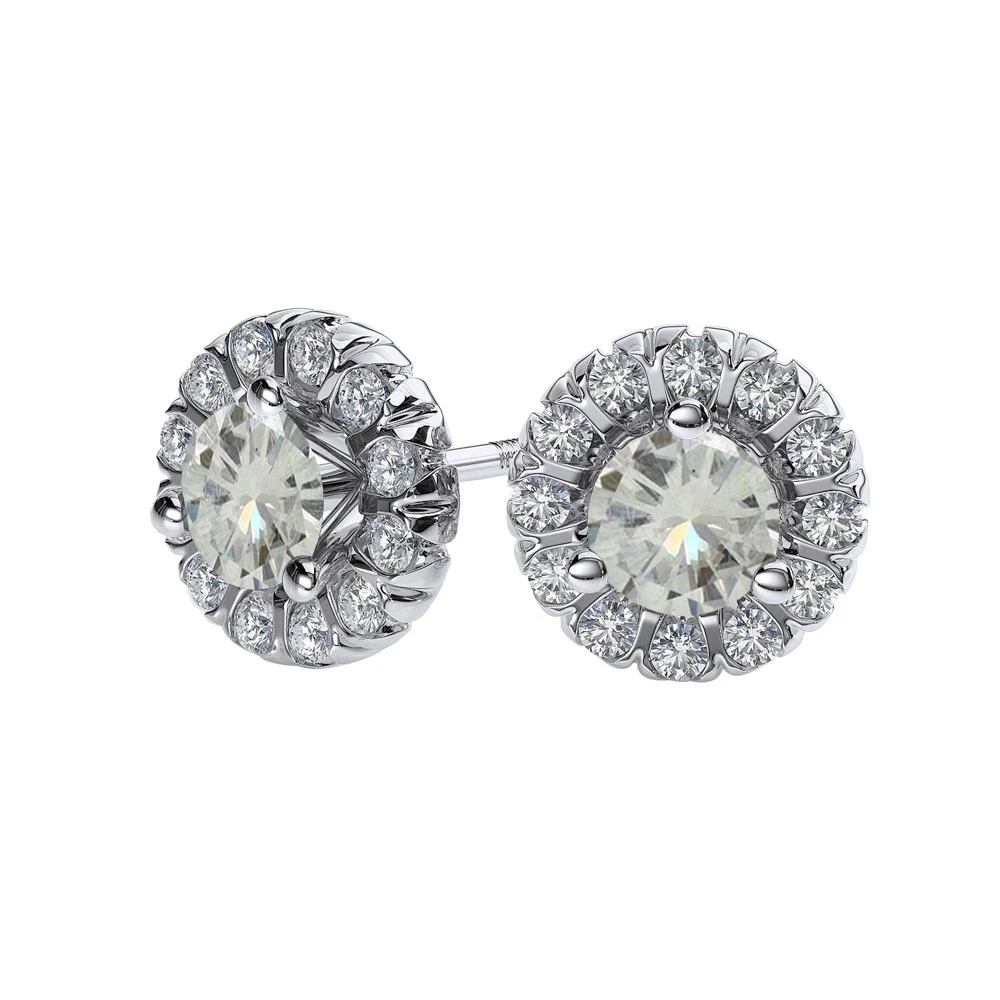 4.75 CT ROUND MOISSANITE 10K WHITE GOLD HALO MARTINI STUD EARRINGS
