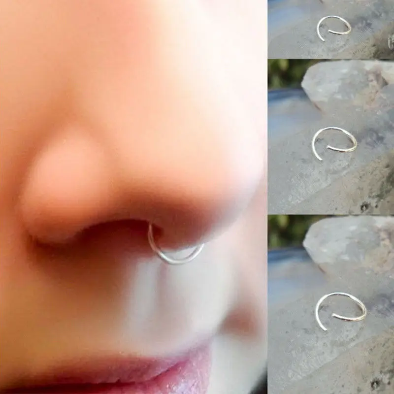 Кольцо для пирсинга носа перегородка женские аксессуары горячая распродажа 1 шт. титановые бесшовные кольца для носа серебряная спираль очаровательное ювелирное изделие