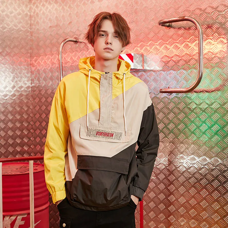 Harajuku Hooded Windbreaker Jacket Men Hip Hop Streetwear Hoodie Half Zip Jacket Coat Retro Color Block Track Jacket Autumn 2018 Harajuku Hooded Windbreaker Jacket Men Hip Hop Streetwear Hoodie Half Zip Jacket Coat Retro Color Block Track Jacket Autumn 2018