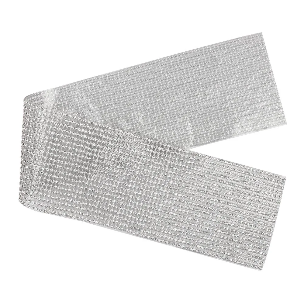 IBOWS 40cm Diamond Mesh Wrap Ribbon Bling Silver Rhinestone Mesh Roll Tape Tulle Crystal Ribbon Cake Wedding Decoration