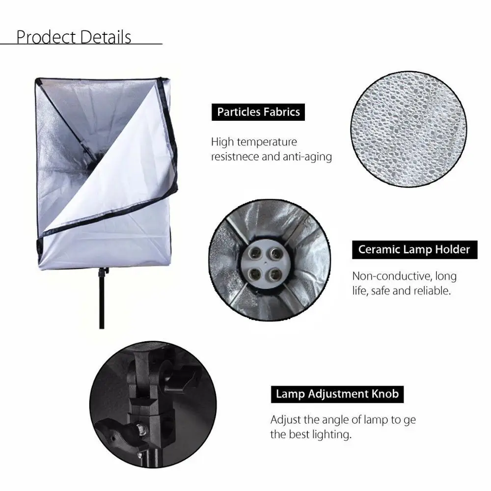  ZUOCHEN 8PCS Lamps E27 135W Bulbs Photography Lighting Kit 2PCS Softbox Lightbox+Light Stand For Ph