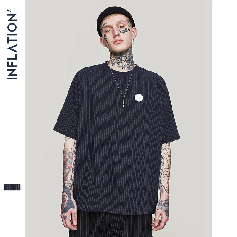 

INFLATION Extend hip hop high street T-shirt striped brand t shirts men 2019 summer short sleeve oversize top tee 91114S