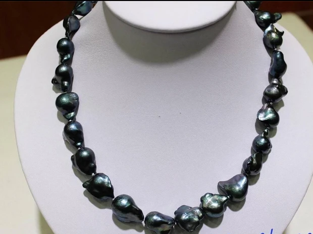 

FREE SHIPPING>@@> N1579 blue-green keshi freshwater pearl necklace