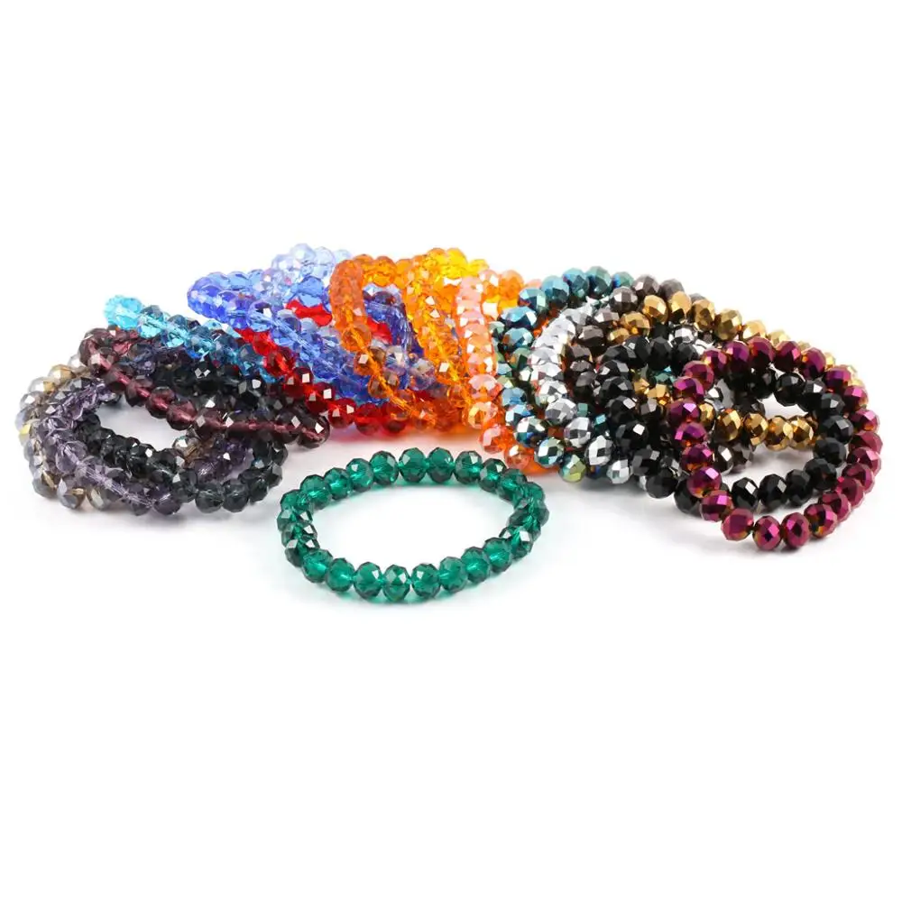 Fashion Colorful 8x10mm Glass Crystal Beaded Bracelets Rope Distance Bracelet Handmade Wrap For women &amp Girls | Украшения и