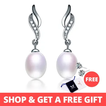 HENGSHENG 2019 Pearl Earrings Genuine Natural Freshwater Pearl 925 Sterling Silver Earrings Pearl Jewelry For Wemon Wedding Gif