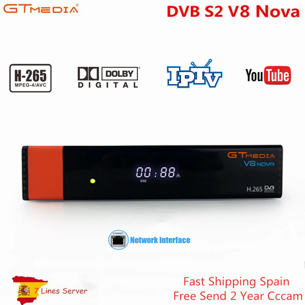 

Gtmedia V8 Nova From Spain Freesat DVB-S2 V8 Super Satellite TV Tuner Receiver Support Built-in WIFI H.265 Cline Cccam IPTV Box