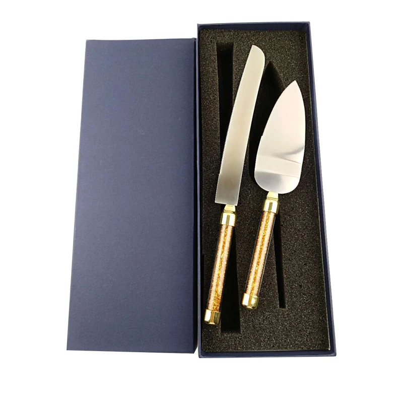 gold foli pepaer wedding cake knife set  (3)