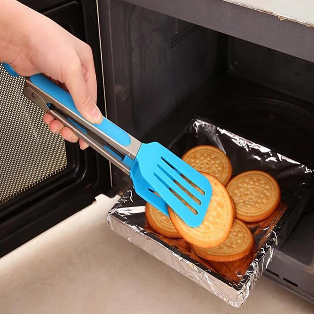 Barbecue Tools Salad Serving BBQ Tongs Non-Stick Silicone Stainless Steel