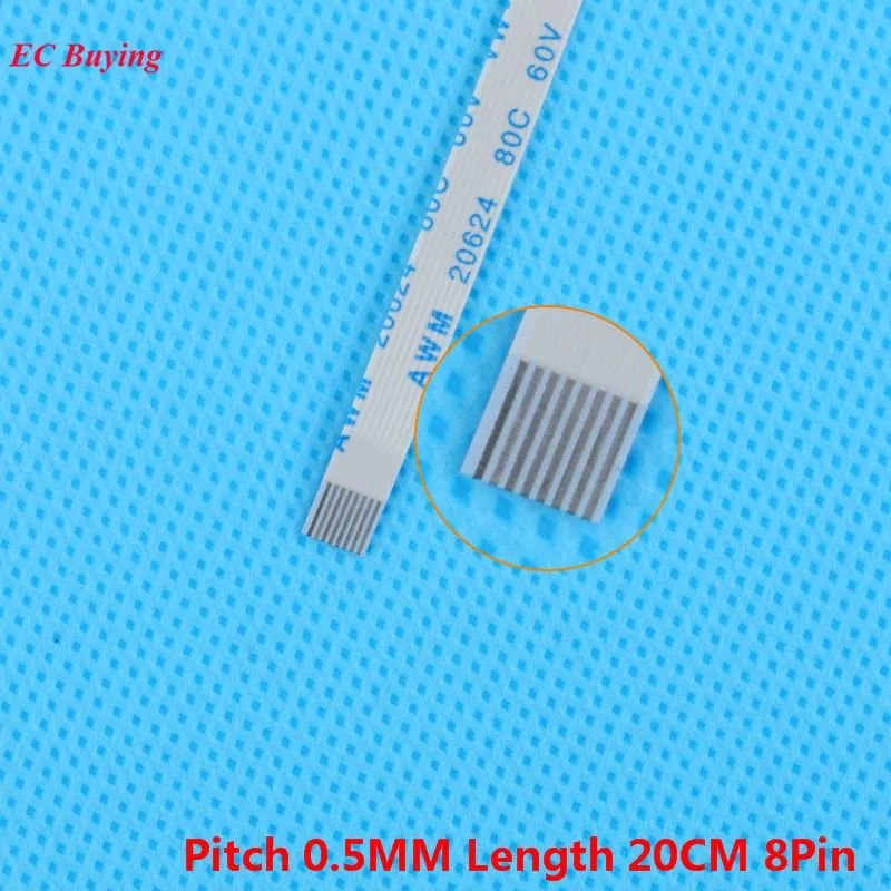 

5Pcs FFC 200mm Length 8 Pin Ribbon Cable 8Pin Flat Cable Reverse Direction 0.5mm Pitch 20cm Length Opposite 8Pins For TTL