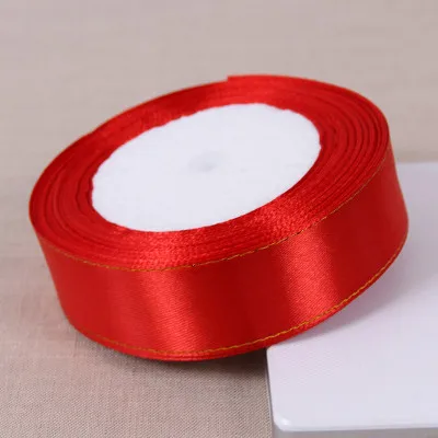 25 ярдов красная шелковая атласная лента с золотым украшением для свадебной вечеринки подарочная упаковка для рождественской и новогодней одежды швейная ткань сделай сам