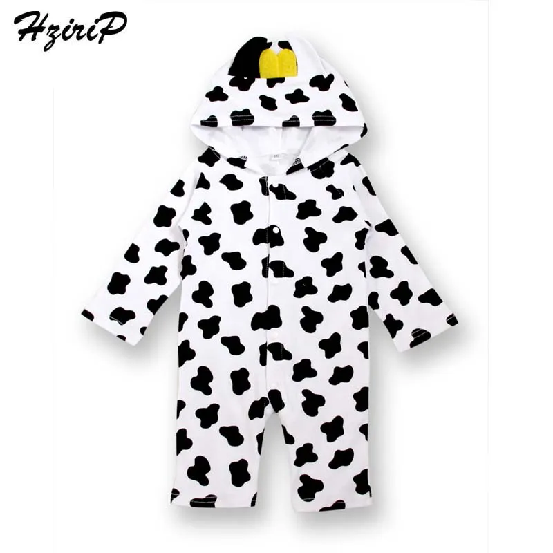 

HziriP New 2017 Infant Baby Boys Girls Romper Cute Animal Cows Bee Printing Long Sleeves Hooded Jumpsuit Kids Clothes Fit 1-18M