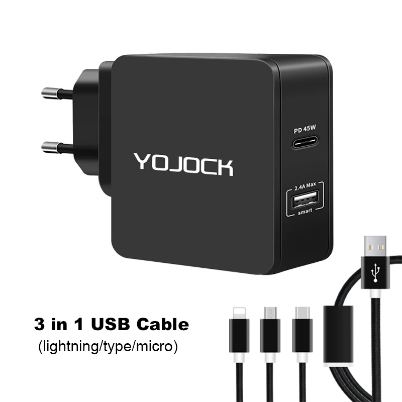 Зарядное устройство USB C, 57 Вт, USB, быстрая зарядка, 3,0 A, дорожное зарядное устройство для Apple MacBook, samsung, зарядное устройство для ноутбука - Тип штекера: EU