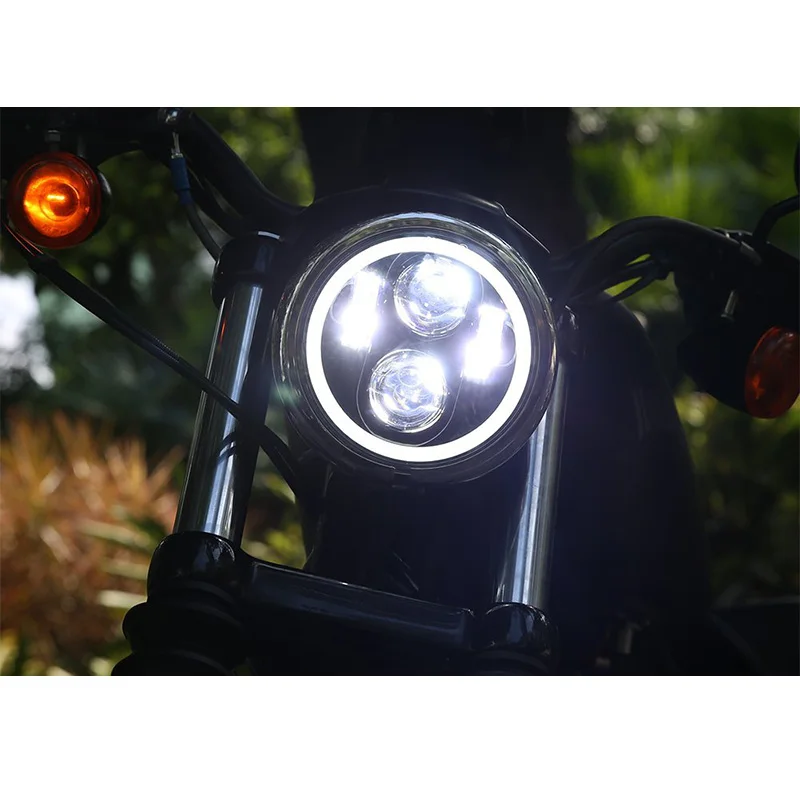 5 75 фары для мотоцикла светодиодные подходят &quotH4 Фары с ангельским глазом Harley Bike