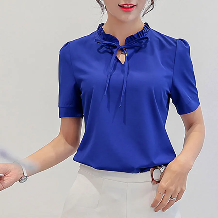 

Casual Short Sleeve Chiffon Blouses Women Summer Sexy Sweet Wild Shirt Female Multi-Pattern Office Lady Elegant Shirt Summer Top