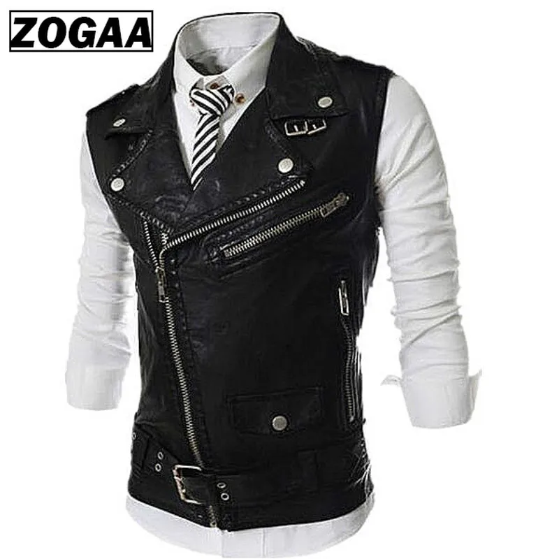 

ZOGGA Men's Fashion Leather Vest Jackets Man Sleeveless Motorcycle Tank Tops Spring Autumn Zipper Decoration Outerwear Coats