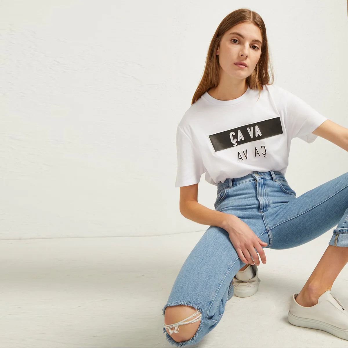 

Summer's new popular minimalist commuter blazer letter-printed round collars easy to wear with short sleeves 2019 t shirt women