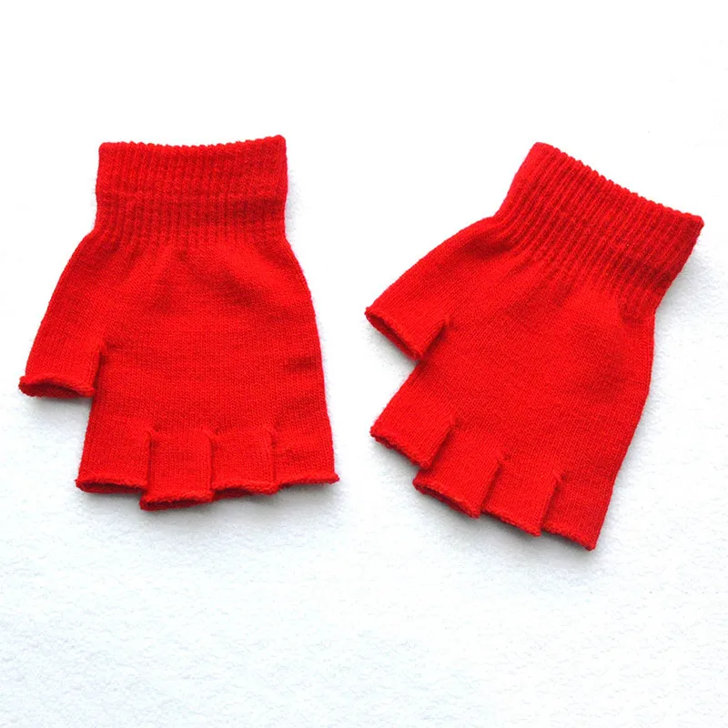 New Children's Winter Gloves Cold Warm Acrylic Fingerless Gloves - Color: red