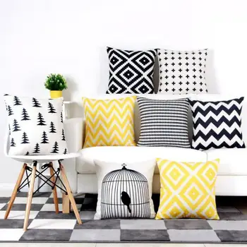 

Double Side Print Black And White Geometric Plush Cushion Color Stripe Chequered Pillow Almofada For Home Decoration Gifts