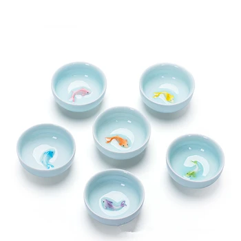 

6pcs Color Chinese Tea Cup with 3D Fish Teacup Set Ceramic China Kung Fu Tea Cups Set Party Gifts Wedding Gifts Decor for Home