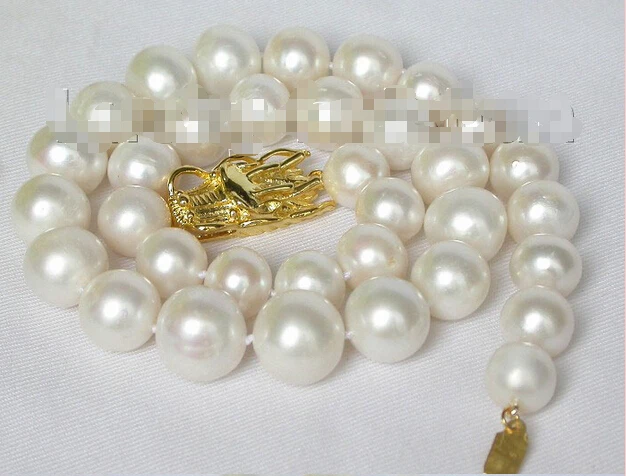 

Free shipping >>>>>>17" graduated 11-15mm round white pearl necklace dragon j8256