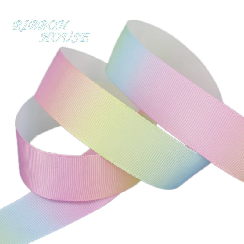 

(5 yards/roll) Gradual rainbow Stripes grosgrain ribbon printed gift wrap ribbon decoration ribbons (25/38mm)
